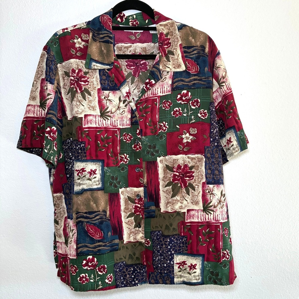 Vintage Tanjay Patchwork Blouse Women 14 XL Multicolor Floral Cottage Maximalist
